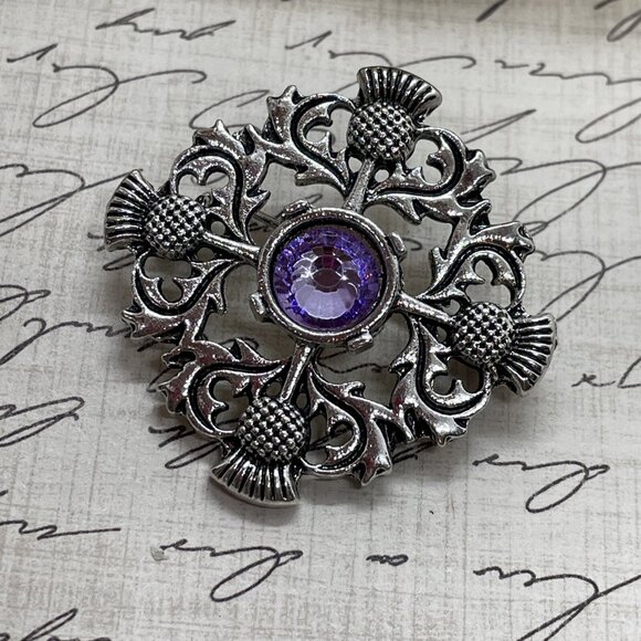 Thistle Pin Silver Flower Scotland Classic Brooch Hat Pin Scarf jewelry Purple - Picture 8 of 15